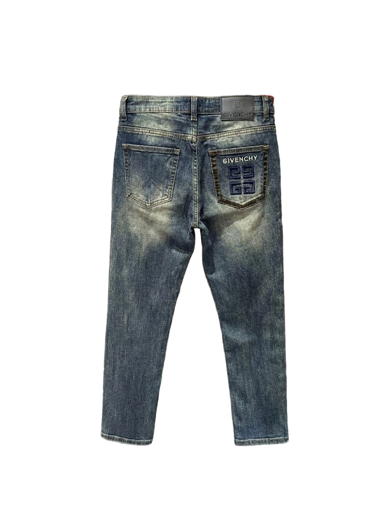 Signature Embroidered Logo Distressed Denim Jeans