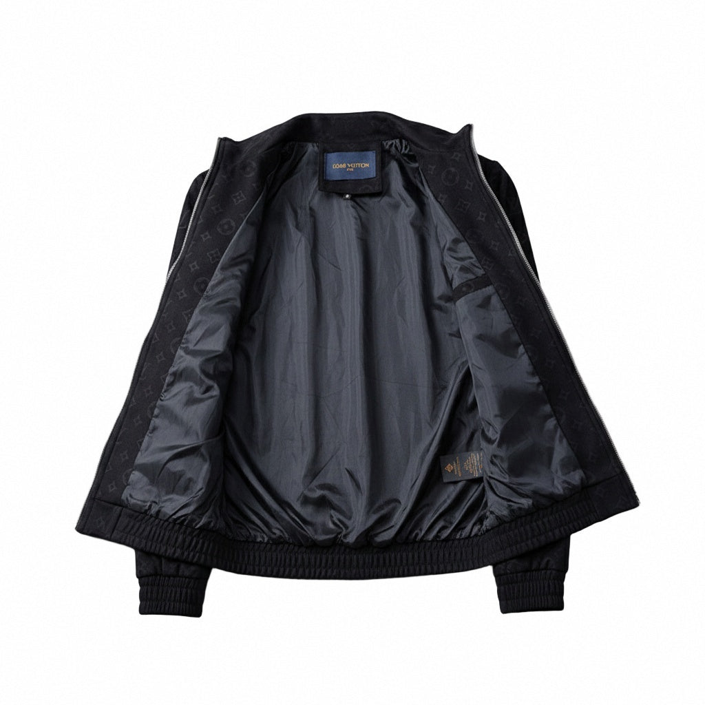 Black Faux Deerskin Monogram Zip Jacket