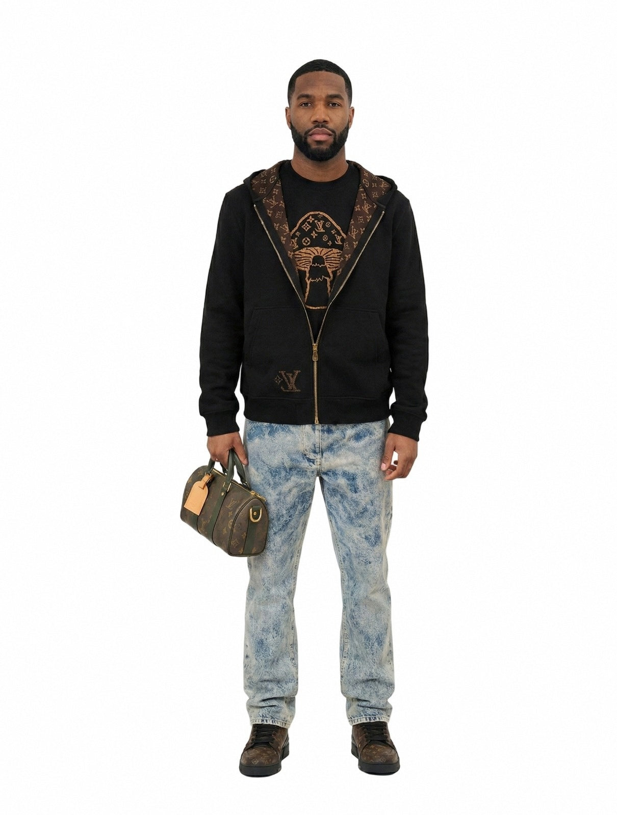 Reversible Monogram Wool Zip Hoodie – Black & Brown Edition