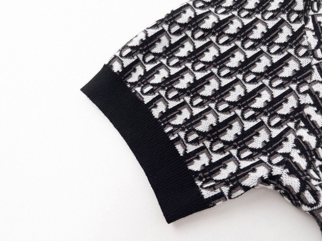 Oblique Wool Knit Polo Shirt – Black & Grey