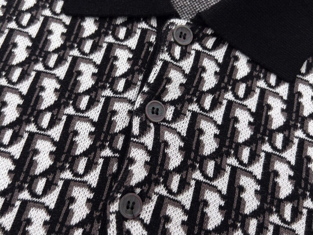 Oblique Wool Knit Polo Shirt – Black & Grey